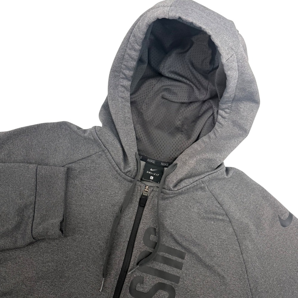 Nike Dri Fit Mens Full Zip Hoodie Gray Black "JUST‎ DO IT" Athletic Large Top